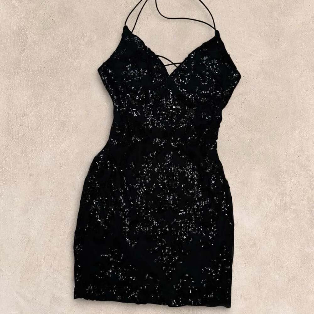 Windsor Black Sequin Mini Dress Size L Homecoming Bodycon